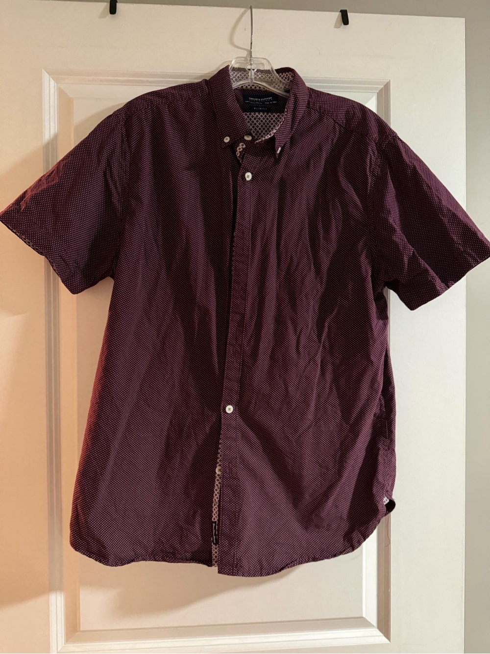 Denim & Flower Slim Fit Button-Up Shirt - Burgundy with White Accents